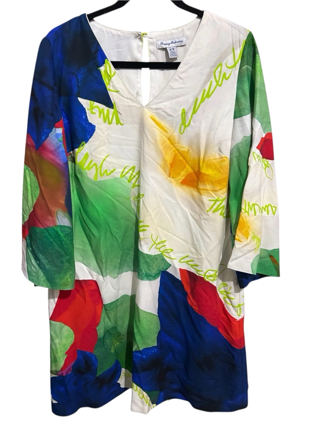 Tommy Bahama Artist Series Penney Blooms Dress Size M V-Neck 3/4 Sleeve
